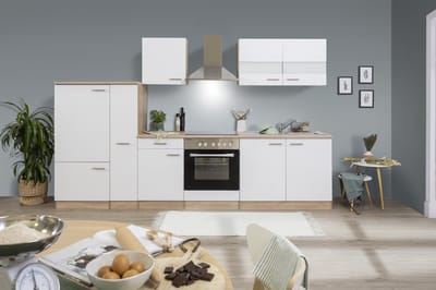 Goedkope keuken 300  cm - complete keuken met apparatuur Merle  - Eiken/Wit - soft close - keramische kookplaat    - afzuigkap - oven    - spoelbak