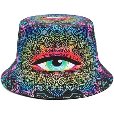 Chapeau de pêcheur Punk Hippie, Chapeau seau réversible et pliable, Chapeau seau vibrant, Chapeau de soleil mode unisexe pour sports de plein air et loisirs (black,One Size) noir