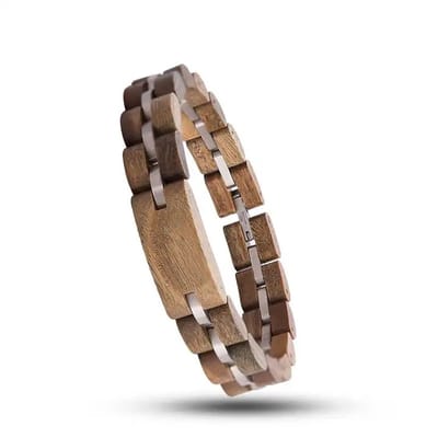 Armband - Hout - zebrano houten - 22 cm - RVS tussenschakels zilverkleurig. Zebrano hout zichzelf door de opvallende strepentekening. van het hout