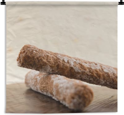 Wandkleed Frikandel - Twee bevroren Nederlandse frikandellen Wandkleed katoen 150x150 cm - Wandtapijt met foto