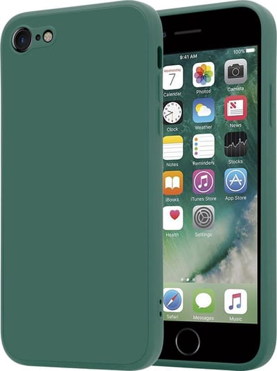ShieldCase telefoonhoesje geschikt voor Apple iPhone SE 2020 / SE 2022 vierkante silicone case - donkergroen - Siliconen hoesje - Shockproof case hoesje - Backcover case - Bescherming