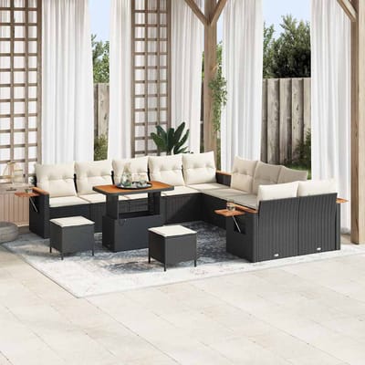 vidaXL - Tuinbank - Set - 17 - st - 10-Aantal - zitplaatsen - Zwart - en - Crème