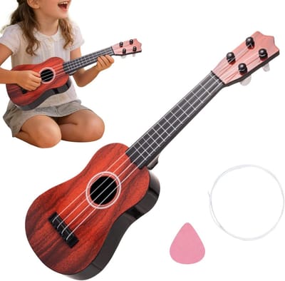 Kinder ukelele - Muziekinstrument - Muziek leren - Vier snaren ontwerp - 43 cm - Roodbruin