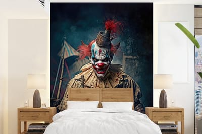 Behang - Fotobehang Clown - Horror - Kleding - Portret - Breedte 165 cm x hoogte 220 cm