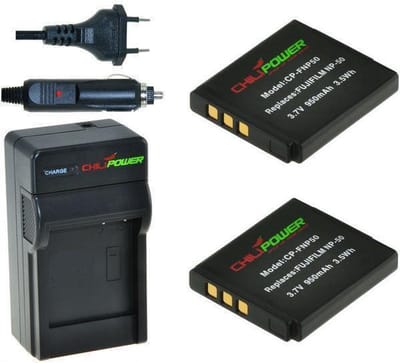 2 x NP-50 accu's voor Fujifilm - inclusief oplader en autolader - Origineel ChiliPower