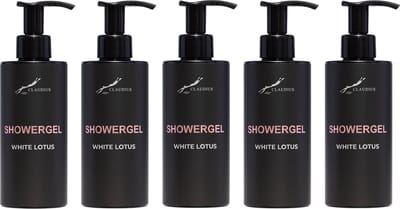 Showergel White Lotus 300 ml - met pomp - zwarte fles - set van 5 stuks - Douchegel - Voordeelverpakking