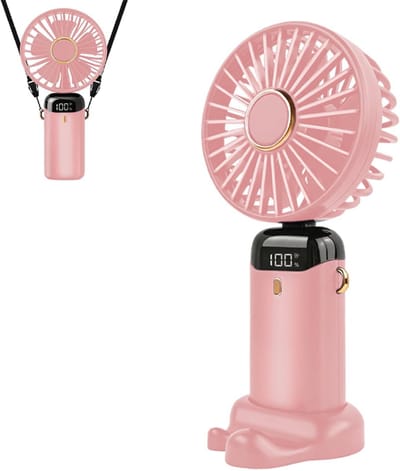 Verpakking van 1 stuk - Handventilator - Opvouwbare ventilator - Tafelventilator - 5 instelbare snelheden - LED-display - Oplaadbaar/netstroom - Geluidsarm - Draagbaar - Geschikt voor thuis, kantoor, school, buiten en op reis - 188*90*46.5 mm - Roze