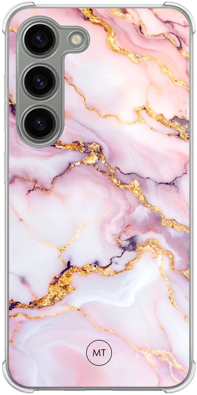 Hoesje (shockproof) geschikt voor Samsung Galaxy S23 - Marble pink - Extra sterke case - TPU/polycarbonaat - Marmer - Roze, Transparant