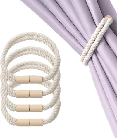 Set van 4 Magnetische Gordijnhouders van 50 cm in Crème Wit, Ideaal voor Woonkamer, Slaapkamer en Keuken, Gemaakt van Katoen en Linnen
