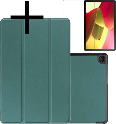 Hoes - Geschikt voor Lenovo Tab M10 (3e / 3rd generatie) - Met Screenprotector - Trifold Bookcase - Hard Cover - Hardcover Book Case - Tablet Hoesje - Donkergroen