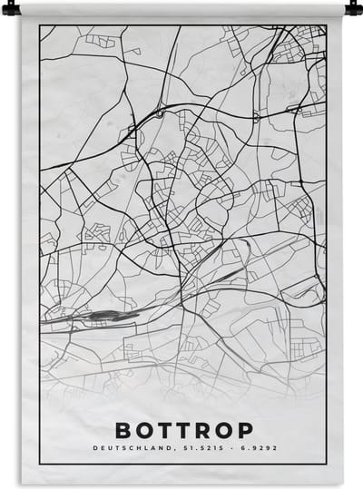 Wandkleed - Wanddoek - Bottrop - Plattegrond - Kaart - Stadskaart - 120x180 cm - Wandtapijt