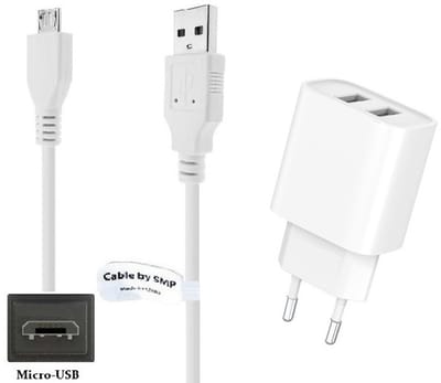 OneOne 2.4A lader met 2 poorten + 0,25m standaard Micro USB kabel. Oplader adapter past op JBL Live 200BT / 220BT / 400BT / 500BT / 650BTNC, Pulse 1 / 2 / 3, Reflect Contour / Flow / mini / Mini 2