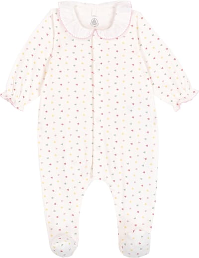 Petit Bateau Babypyjama in tubic met fleurig kraagje Meisjes Boxpak - Wit / Meerkleurig