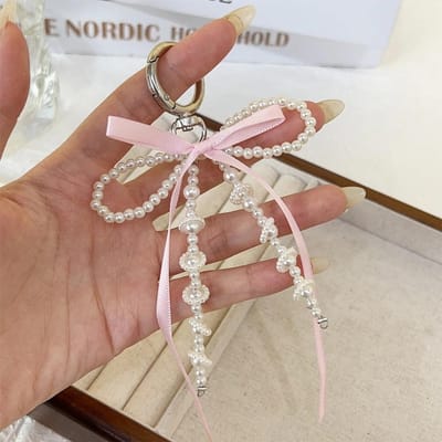 2025 Nieuwe Koreaanse Mode Zoete Parel Strik Sleutelhanger Hart Hanger Sleutelhanger Y2K Ins Esthetische Houder voor Meisje Tas Hanger Accessoires brown
