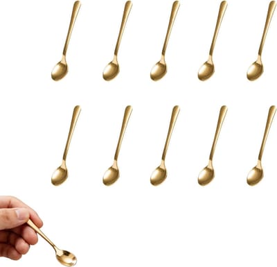 Kleine RVS Lepels voor Specerijen, Suiker en Espresso - Mini Lepels voor Keuken en Huishoudelijk Gebruik (7.5 x 1.5 cm, Goud)