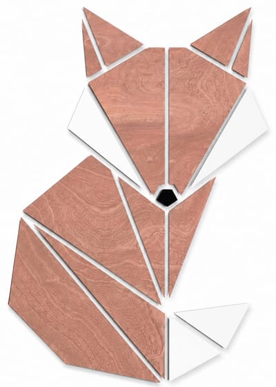 Houten wanddecoratie - Wooden wall decoration | Vos 30 x 42cm Fox | Donker hout - Dark wood | Geometrische muurdecoratie kinderkamer - Geometric wall art for kids room - Origami Design Wandfiguur - Dieren - Babykamer - Devos