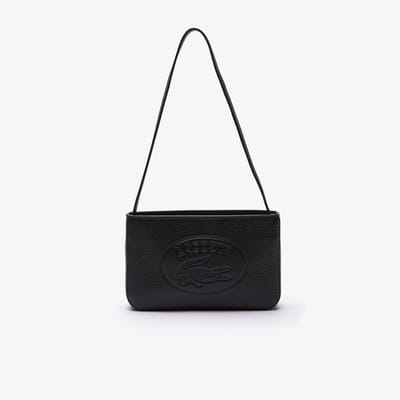 LACOSTE Leren Schoudertas Shoulderbag Noir Zwart