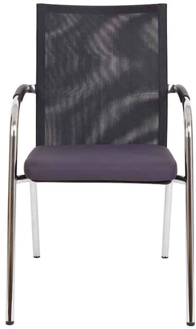 Vergaderstoel F260 4-poots frame met zwarte rug mesh en blauwe zitting