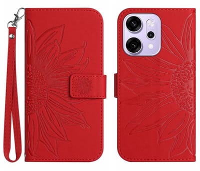 Coverup Hoesje - Geschikt voor OPPO Reno14 Hoesje - Coverup Zonnebloem Book Case met Koord - Rood