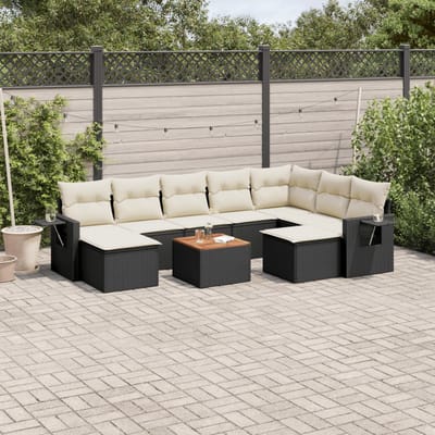 vidaXL - 10-delige - Loungeset - met - kussens - poly - rattan - zwart