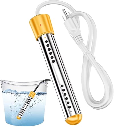 Elektrische Dompelverwarmer - 3000W - Dompelaar - Snelwaterverwarmer met Automatische Uitschakeling - Waterverwarmer - Zwembadwaterverwarmer - Reisdompelaar - Draagbare - Veilig & Duurzaam – Voor Bad, Emmer & Voetenbad - Geel
