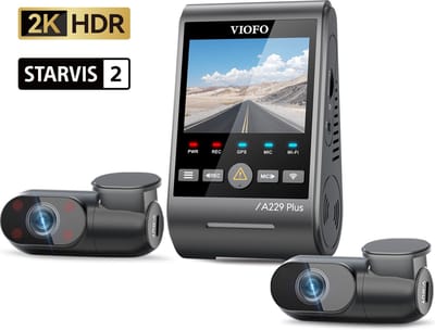 VIOFO A229 Plus 3CH - Dashcam - 2K Voor + 2K Achter + Full HD Interieurcamera - Sony STARVIS 2 - HDR - GPS - 5GHz WiFi - Parkeerstand - Bluetooth & Spraakbediening