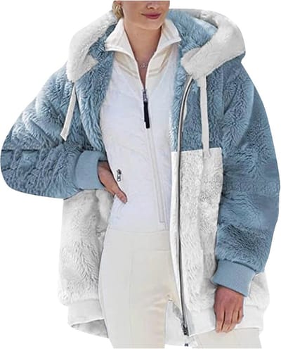 Dames Casual Fluffy Hoodie - Warme Effen Kleur Zip Jas met Zakken