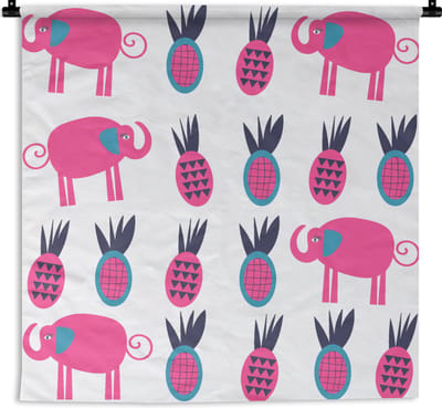 Wandkleed - Wanddoek - Ananas - Olifant - Design - 90x90 cm - Wandtapijt