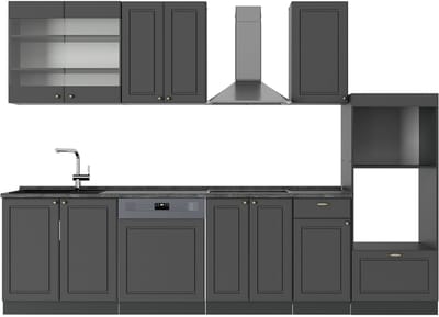 Vicco Fame-Line Complete keukeneenheid – 300 cm met hoge kast, WB Antraciet Anthrazit-Gold Landhaus