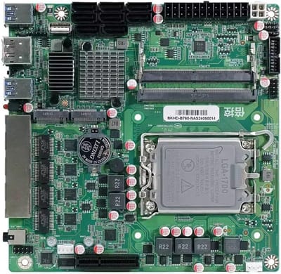 Mini ITX Moederbord - NAS Serverbord - Thuis Server Bouwen - B760 Chipset - 170x170 mm - Groen