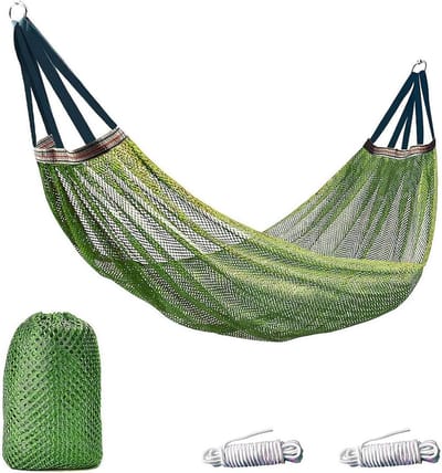 Kampeer Hangmat - Draagbare Schommel - Buiten Ontspannen - Ademend IJs Zijde Net - 260x130cm - Legergroen