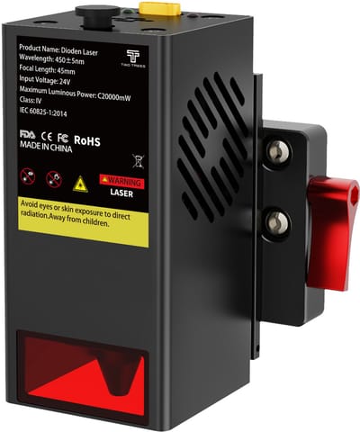 Twotrees TC20 20W lasermodule – Compatibel met CNC TTC450/TTC450 Pro laser graveermachine - gecomprimeerde spot fixfocus lasermodule met luchttoevoermondstuk