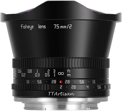 Dailygoods- Groothoeklens 7,5 mm F2.0 - Fisheye - Handmatige Lens - APS-C - 180° Diagonaal Zicht - Perfect voor Landschappen