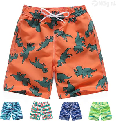 NiSy.nl Zwembroek Oranje | Jongens | Zwemshort | Dino Print | Sneldrogend | Maat 98/104