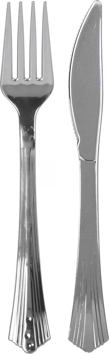 Urban Living BBQ/verjaardag/camping bestek - 8 personen - stevig kunststof - 17 cm - zilverkleurig