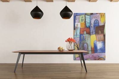 Canvas Schilderij - Huizen - Abstract - Kleurrijk - Wall Art - 60x40x2 cm