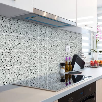 Zelfklevende tegelmuurstickers voor keuken en badkamer - 24 ORLANDO TERRAZZO TEGELSTICKERS - 24 stickers 15x15cm