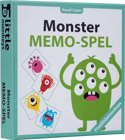 Fivelittlemonkeys Monster Memo-Spel – Kinderspel vanaf 3 Jaar – Kaartspel 48 Kaarten – Geheugenspel voor Peuters & Kleuters – 2 tot 4 Spelers – Cadeau Kind – Sinterklaas & Kerst