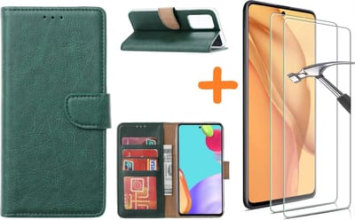 Hoesje Geschikt Voor Samsung Galaxy A52 hoesje bookcase Groen - Hoesje Geschikt Voor Samsung Galaxy A52 5G hoesje wallet cover met Pasjeshouder - 2x Hoesje Geschikt Voor Samsung Galaxy A52 screenprotector