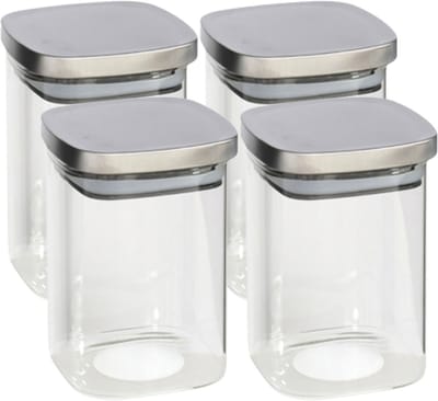 Gerim - Voedsel/etenswaren 4x voorraadpotten 1100ml glas en RVS deksel