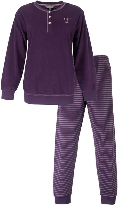 Tenderness Dames Pyjama - Badstof - Lange Mouwen - Paars - Maat S