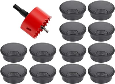 Ronde kabeldoorvoer van 60 mm voor bureau, tafel en kantoor - 12 stuks met gatenzaag, ideaal voor kabelbeheer en organisatie in huis en studie