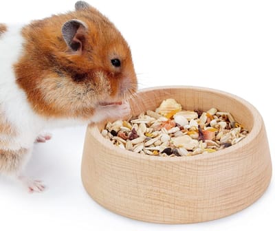 Houten voederbak voor hamsters en kleine dieren, ideaal voor Syrische dwerghamsters, gerbils en muizen, met schattig hamy patroon