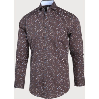 Blue Industry Bruin blauw stippenprint overhemd |