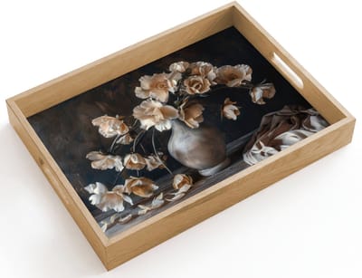 Dienblad hout 40x30 cm - Schootdienblad - Bloemen - Vaas - Kunst - Stilleven - Borrelplank rechthoek - Plateau dienbladen