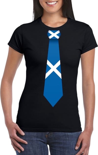 Zwart t-shirt met Schotse vlag stropdas dames - Schotland supporter S