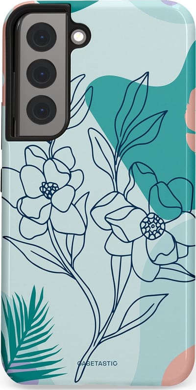 Casetastic Hoesje Geschikt voor Samsung S22 - Stijlvolle Beschermende Duo-layer Case - Zeegroen Bloemenfestijn