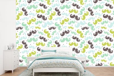 Behang - Fotobehang Patronen - Snor - Kleuren - Jongens - Kinderen - Kids - Jongetje - Breedte 360 cm x hoogte 240 cm