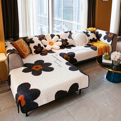 Sofaovertrek met bloemenpatroon in Scandinavische stijl Woonkamerdecoratie Vier Seizoenen Universeel Sofakussen Slipcover Moderne Huisdecoratie 70x70cm 1pc black