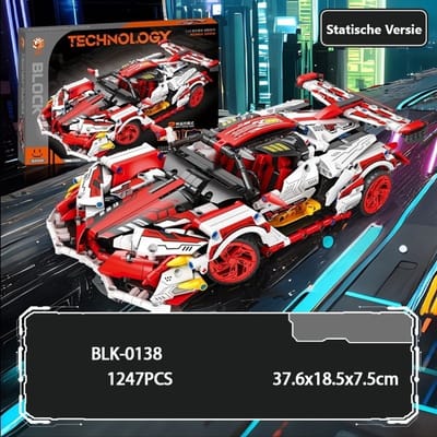 Supercar-bouwset, automodelbouwspeelgoed op schaal 1:14, racewagen /verjaardags- en vakantiecadeaus Rood en Wit(1247+ Stuks)